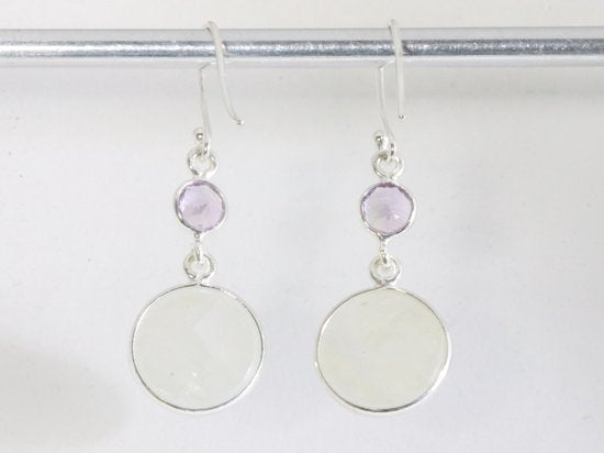 Zilveren oorbellen met regenboog maansteen en amethist afbeelding 3