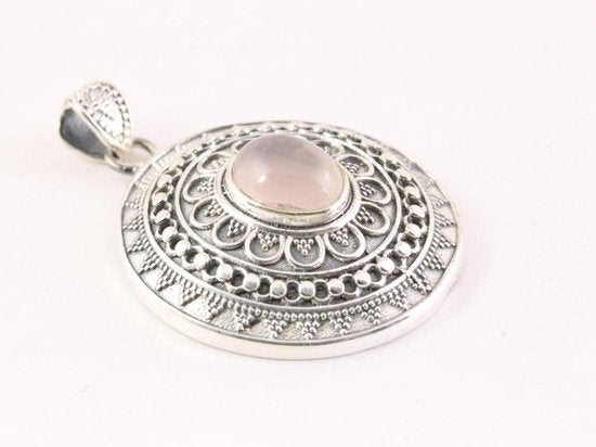 Bewerkte zilveren hanger met rozenkwarts afbeelding 2