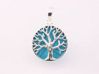 Fijne ronde zilveren hanger met levensboom op blauwe turkoois afbeelding 4