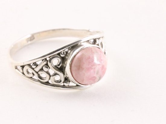 Fijne opengewerkte zilveren ring met rhodochrosiet afbeelding 1