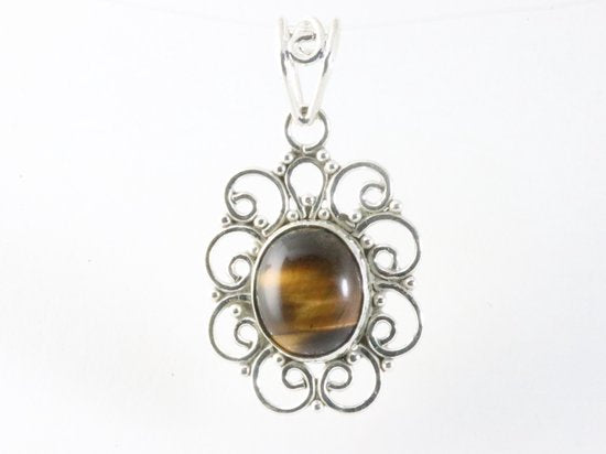 Opengewerkte zilveren hanger met tijgeroog afbeelding 4