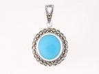 Ovale zilveren hanger met blauwe turkoois en marcasiet afbeelding 1