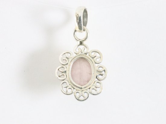Fijne opengewerkte zilveren hanger met rozenkwarts afbeelding 3