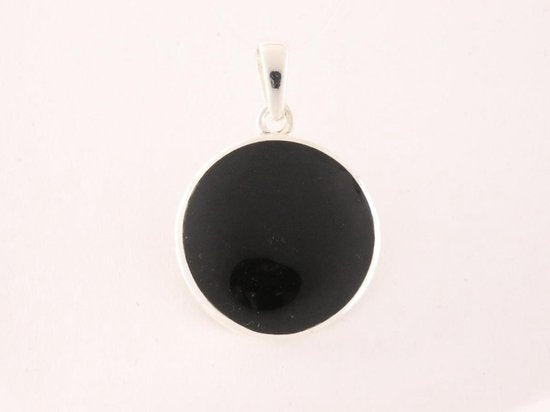 Fijne ronde zilveren hanger met levensboom op onyx afbeelding 3