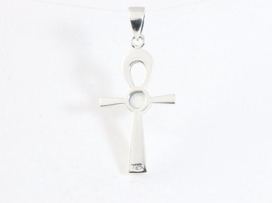 Fijne zilveren ankh hanger met regenboog maansteen afbeelding 3