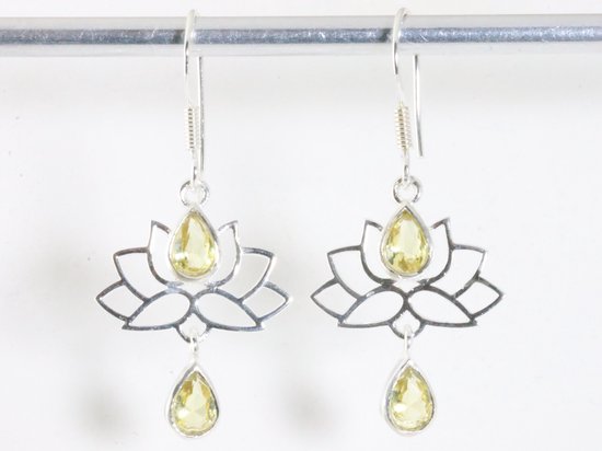 Zilveren lotus oorbellen met citrien afbeelding 4