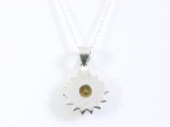 Fijne bewerkte ronde zilveren hanger met citrien aan ketting afbeelding 3