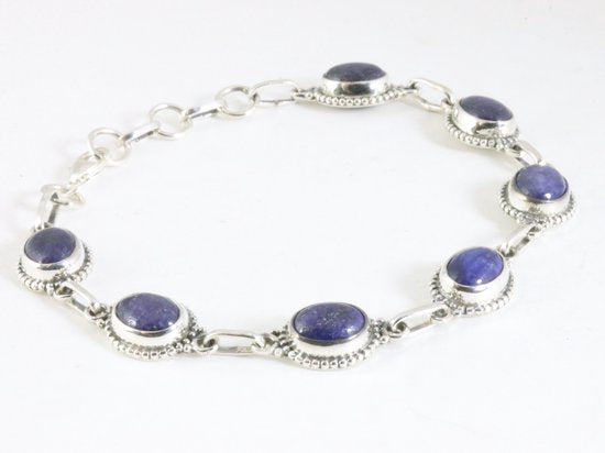 Bewerkte zilveren armband met lapis lazuli afbeelding 2