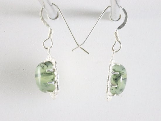Fijne opengewerkte zilveren oorbellen met prehniet afbeelding 2