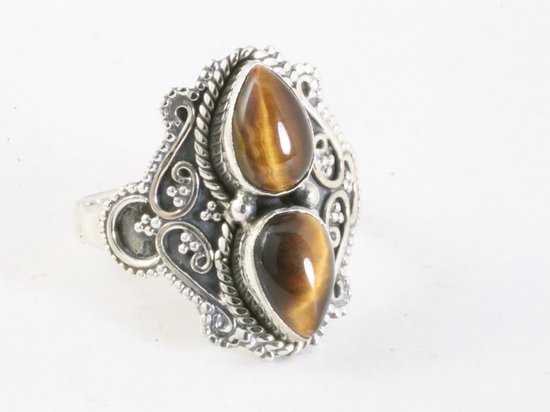 Bewerkte zilveren ring met tijgeroog afbeelding 1