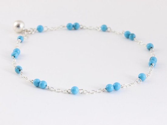 Fijne zilveren enkelband met blauwe turkoois afbeelding 2