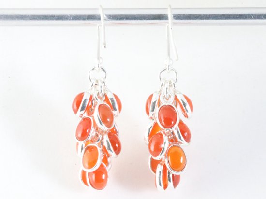 Trosvormige zilveren oorbellen met carneool afbeelding 2