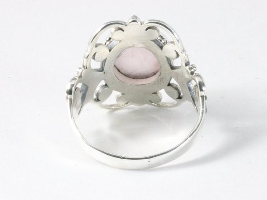 Opengewerkte zilveren ring met rozenkwarts afbeelding 3