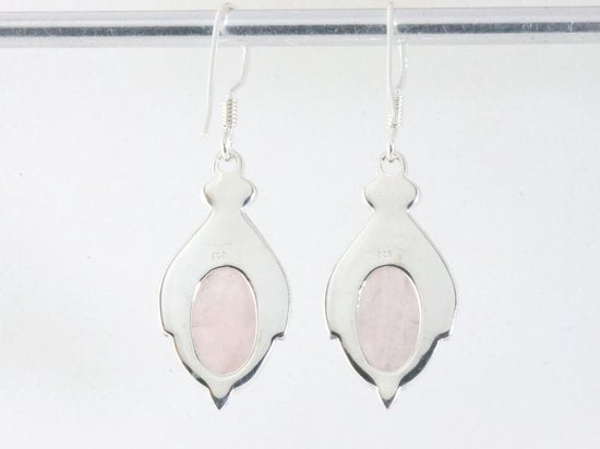 Bewerkte zilveren oorbellen met rozenkwarts afbeelding 3