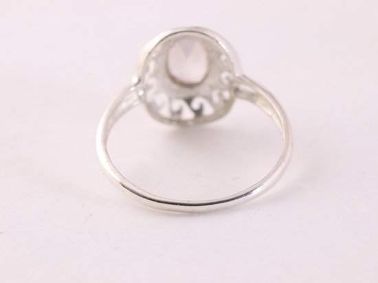 Fijne opengewerkte zilveren ring met rozenkwarts afbeelding 3