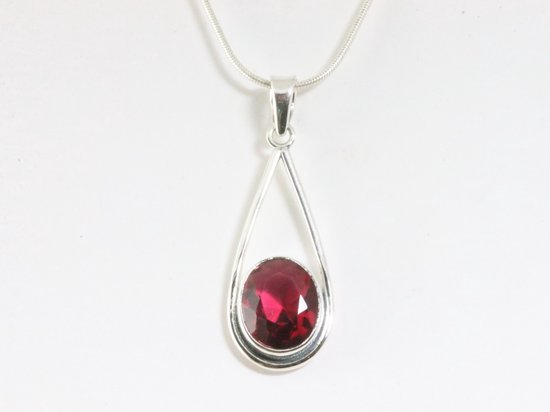 Opengewerkte zilveren hanger met roze toermalijn aan ketting afbeelding 4