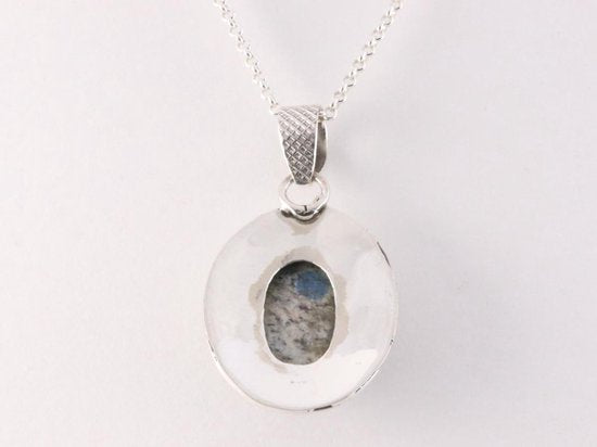 Bewerkte zilveren hanger met K2 jaspis aan ketting afbeelding 4