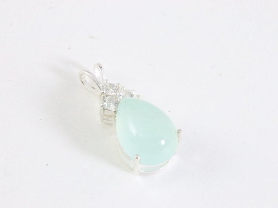 Zilveren hanger met aqua chalcedoon en witte topaas aan ketting afbeelding 2