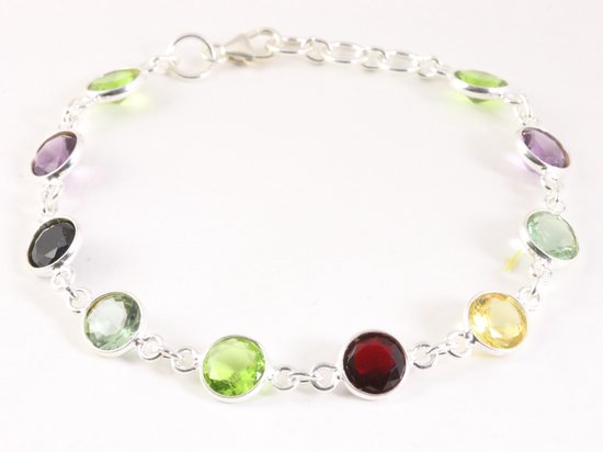 Fijne zilveren armband met multi color edelstenen afbeelding 1