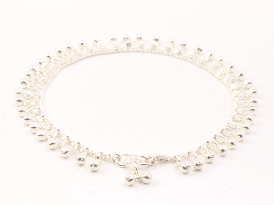 Traditionele zware zilveren enkelband met hoogglans bolletjes afbeelding 3