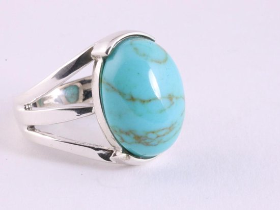 Opengewerkte zilveren ring met turkoois afbeelding 1