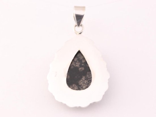 Bewerkte zilveren hanger met vuurwerk obsidiaan afbeelding 3