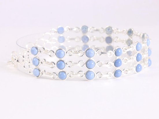 Brede zilveren schakelarmband met blauwe opaal afbeelding 2