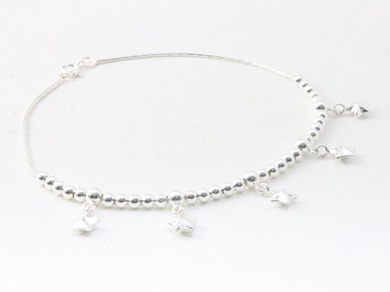 Zilveren enkelband met hoogglans kralen en sterren afbeelding 2