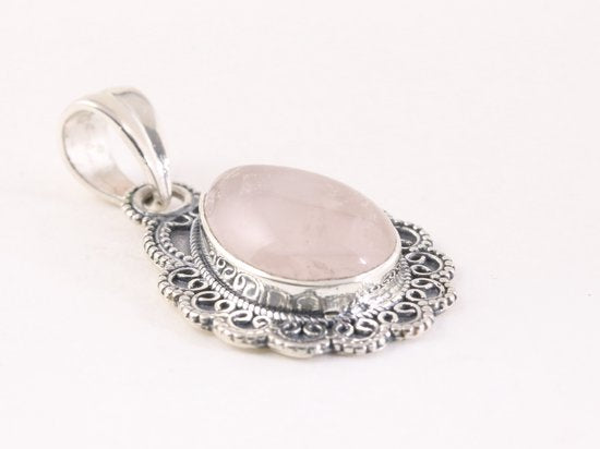 Bewerkte zilveren hanger met rozenkwarts afbeelding 2
