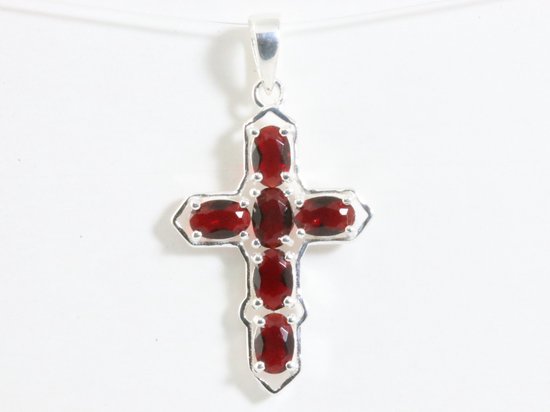 Zilveren kruishanger met granaat afbeelding 4