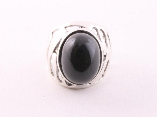 Opengewerkte zilveren ring met onyx afbeelding 2