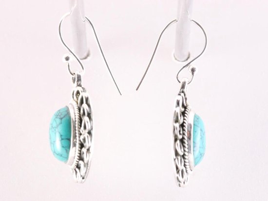 Bewerkte zilveren oorbellen met turkoois afbeelding 2
