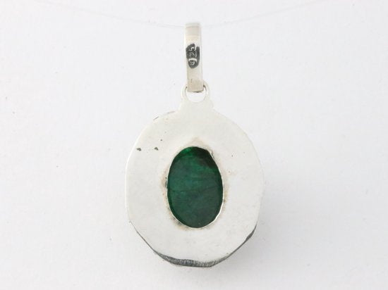 Bewerkte zilveren hanger met smaragd afbeelding 3