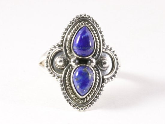 Bewerkte zilveren ring met lapis lazuli afbeelding 4