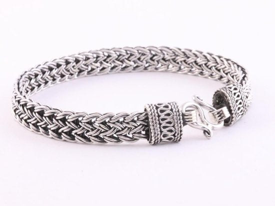Gevlochten zilveren armband met bewerkte sluiting afbeelding 2