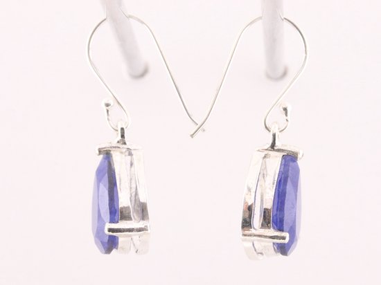 Zilveren oorbellen met blauwe saffier afbeelding 2