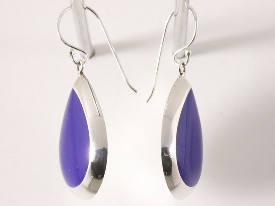 Grote druppelvormige zilveren oorbellen met lapis lazuli afbeelding 2