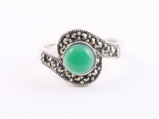 Zilveren ring met groene onyx en marcasiet afbeelding 2