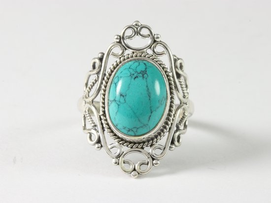 Opengewerkte zilveren ring met turkoois afbeelding 4