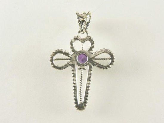 Opengewerkte zilveren kruishanger met amethist afbeelding 3