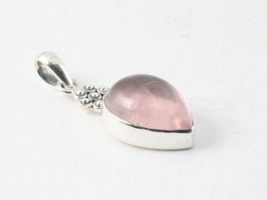 Bewerkte zilveren hanger met rozenkwarts aan ketting afbeelding 2