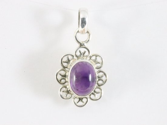 Fijne opengewerkte zilveren hanger met amethist afbeelding 4