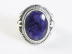 Zware bewerkte zilveren ring met blauwe saffier afbeelding 4
