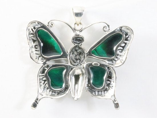Grote zilveren vlinder hanger met abalone schelp afbeelding 3