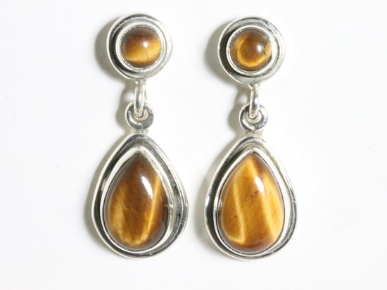 Zilveren oorstekers met tijgeroog afbeelding 3