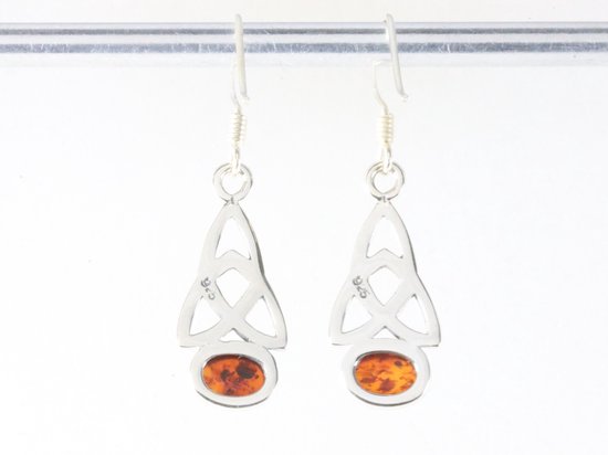 Fijne opengewerkte zilveren oorbellen met amber afbeelding 2