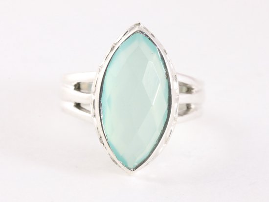 Zware bewerkte zilveren ring met aqua chalcedoon afbeelding 4