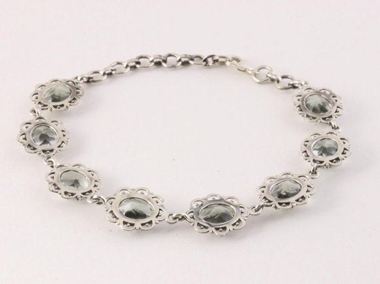 Bewerkte zilveren schakelarmband met groene amethist afbeelding 3