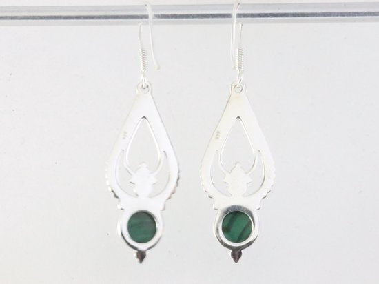 Lange opengewerkte zilveren oorbellen met malachiet afbeelding 3