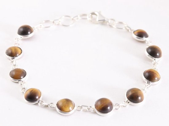 Fijne zilveren schakelarmband met tijgeroog afbeelding 1